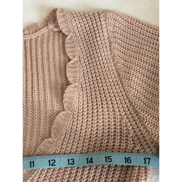 Unbranded scallop trim Deep v-neck drawstring ruffle hem Sweater Size S Pink - Picture 4 of 5